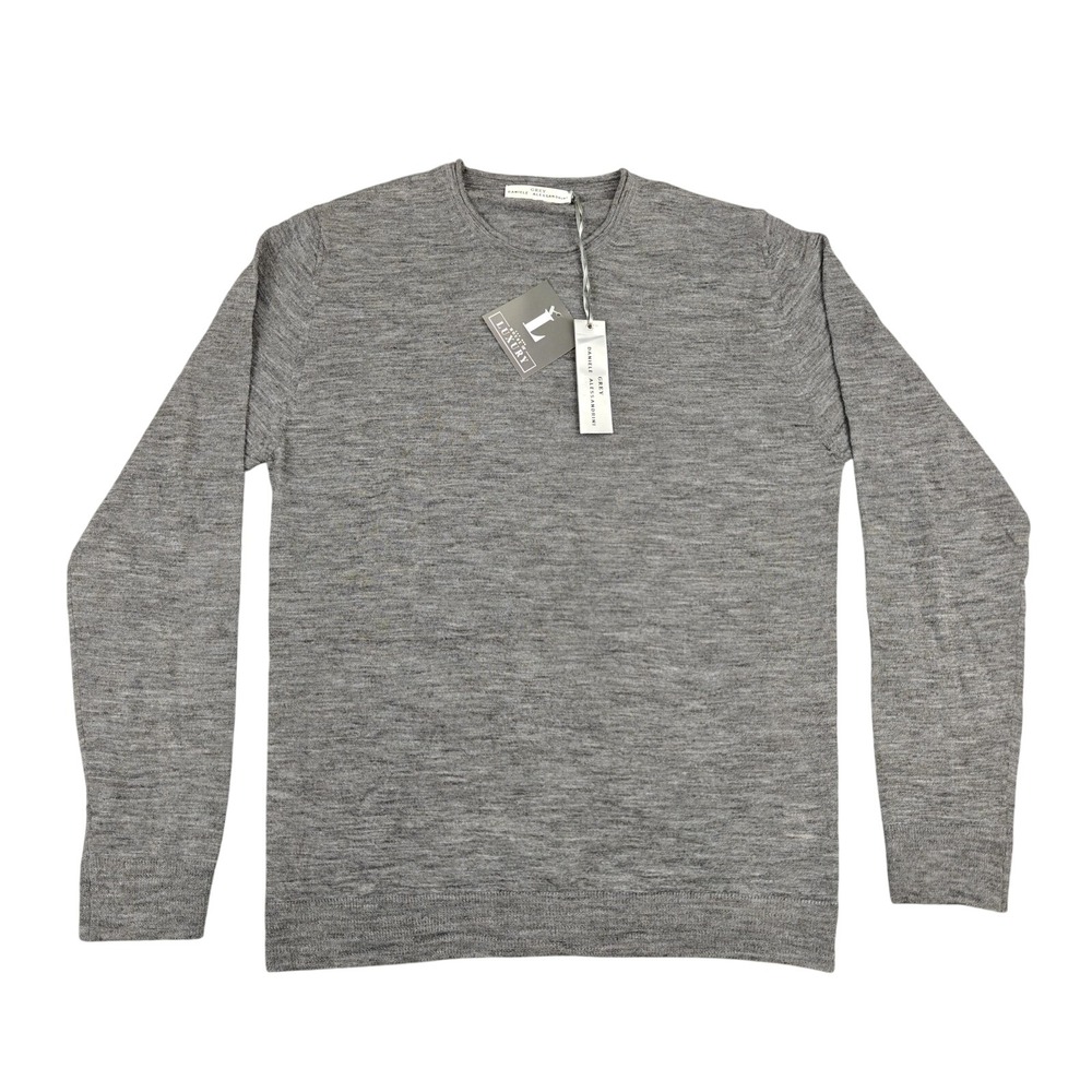 Grey Daniele Alessandrini Sweater‎ Mens IT 54 Gray Mohair Wool Crewneck Knit New